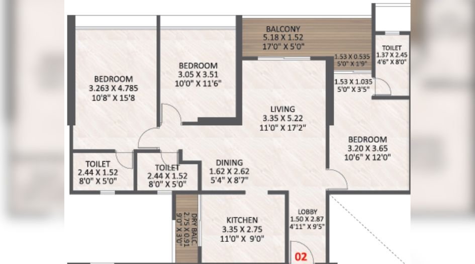 UNI-89-3BHK-1138-sqft-unit-plan