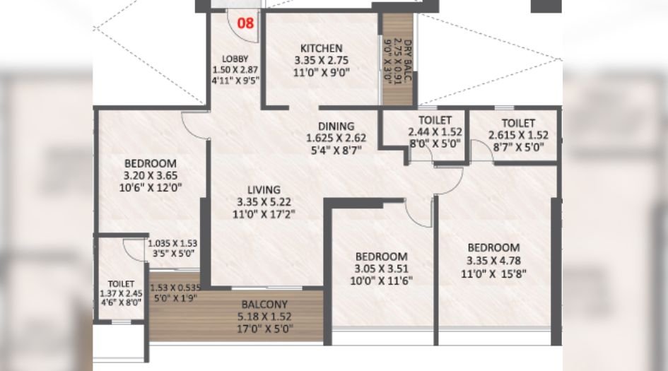 UNI-89-3BHK-1150-sqft-unit-plan
